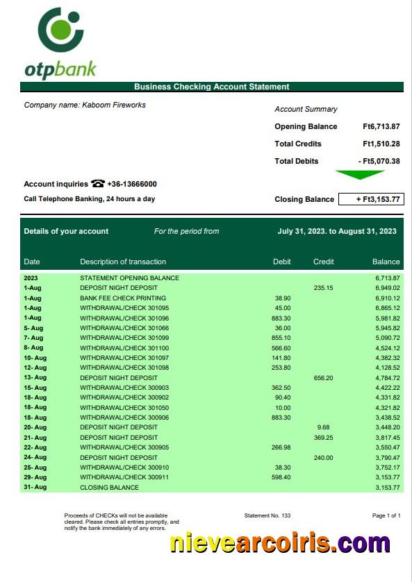 OTP Bank firm statement
